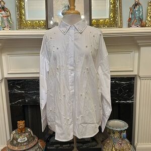 NWT “Life” white cotton long sleeve shirt with pearl detail